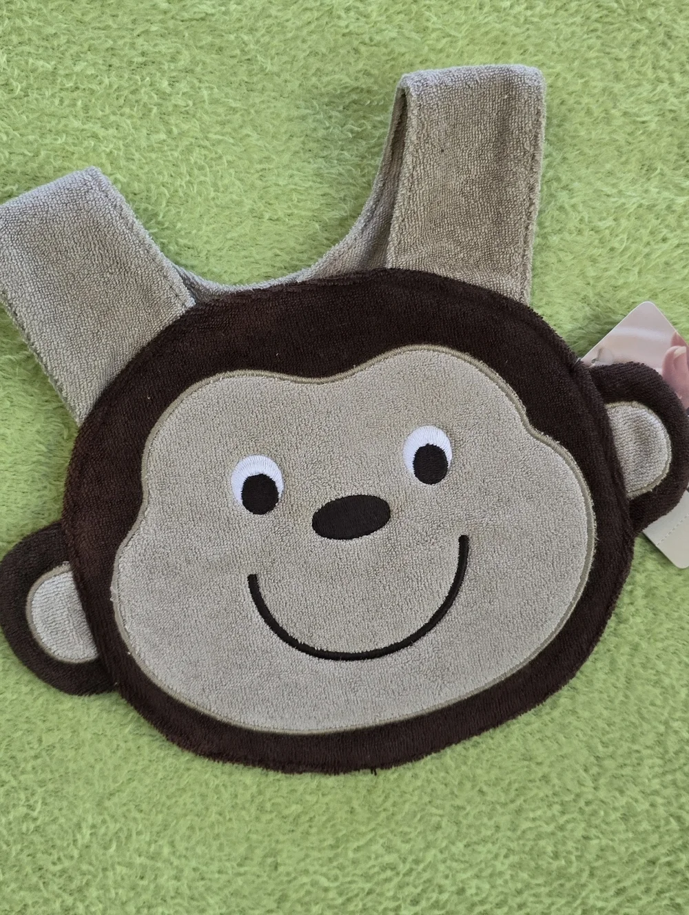 NWT  NEWBORN + UP MONKEY FACE BIB CARTERS - Baby BOYS  Brown + TAN TERRY (Q7#2m)